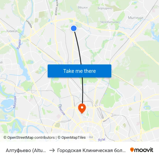 Алтуфьево (Altufyevo) to Городская Клиническая больница 59 map