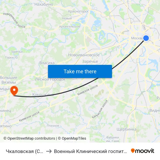 Чкаловская (Chkalovskaya) to Военный Клинический госпиталь им. Вишневского 3 map