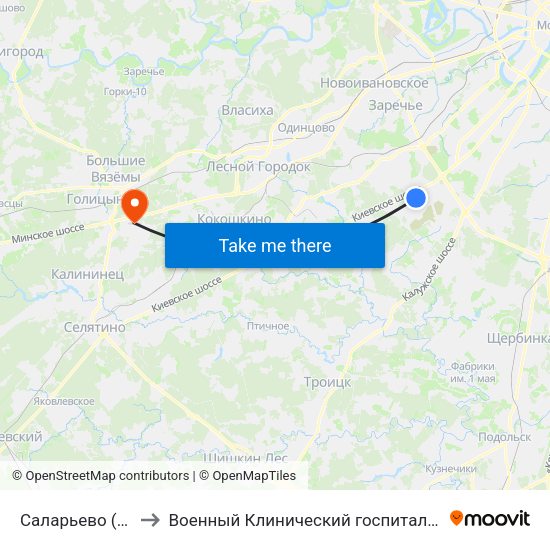 Саларьево (Salaryevo) to Военный Клинический госпиталь им. Вишневского 3 map