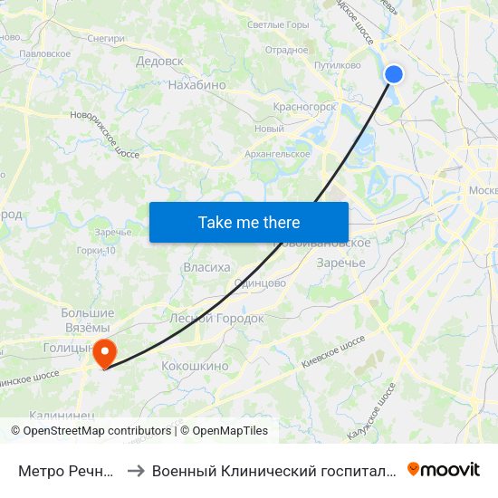 Метро Речной вокзал to Военный Клинический госпиталь им. Вишневского 3 map
