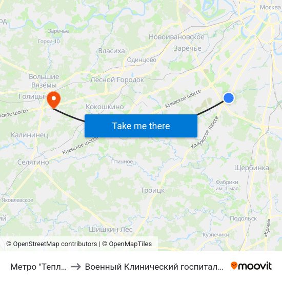 Метро "Теплый Стан" to Военный Клинический госпиталь им. Вишневского 3 map