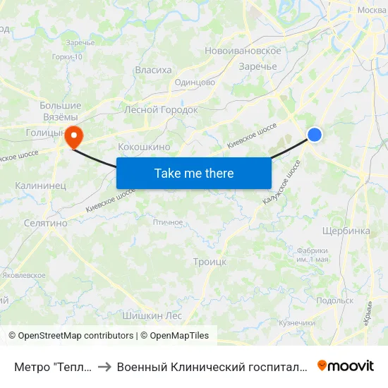 Метро "Теплый Стан" to Военный Клинический госпиталь им. Вишневского 3 map