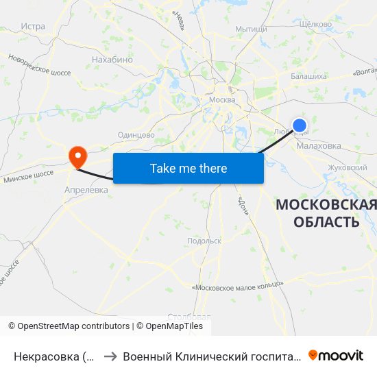 Некрасовка (Nekrasovka) to Военный Клинический госпиталь им. Вишневского 3 map
