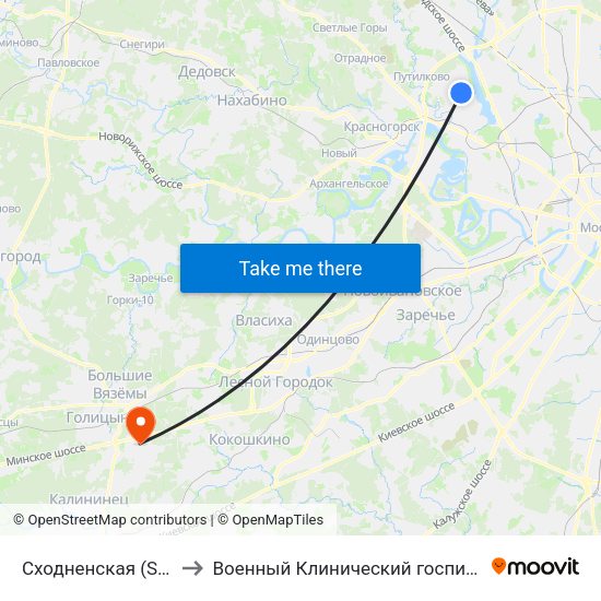 Сходненская (Skhodnenskaya) to Военный Клинический госпиталь им. Вишневского 3 map
