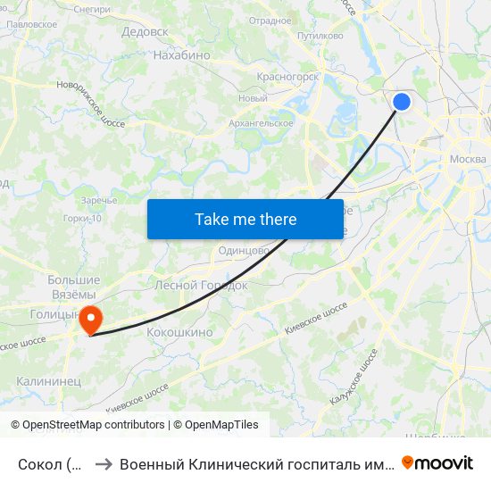 Сокол (Sokol) to Военный Клинический госпиталь им. Вишневского 3 map