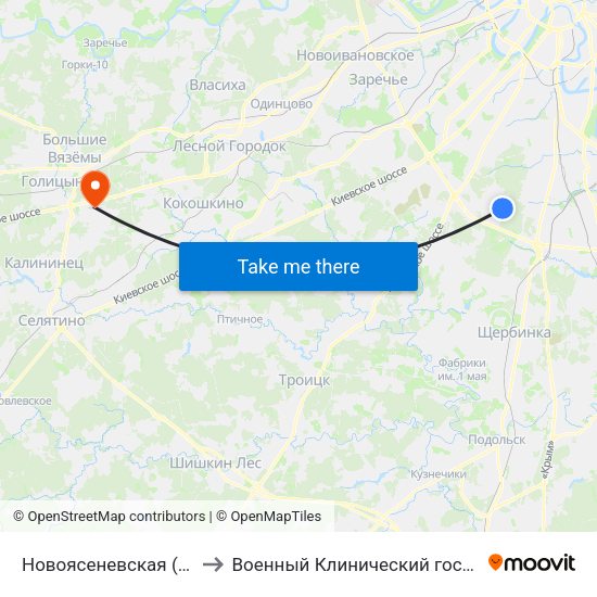 Новоясеневская (Novoyasenevskaya) to Военный Клинический госпиталь им. Вишневского 3 map