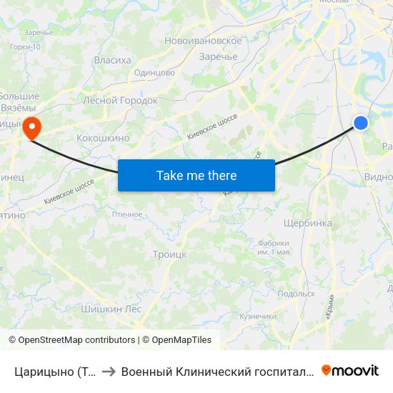 Царицыно (Tsaritsyno) to Военный Клинический госпиталь им. Вишневского 3 map