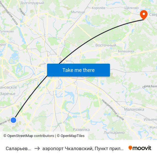 Саларьево (Salaryevo) to аэропорт Чкаловский, Пункт прилёта-вылета аэропорта Чкаловский map