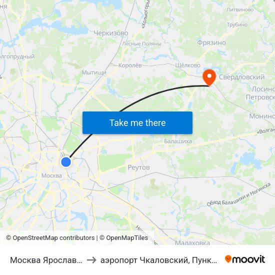 Москва Ярославская (Yaroslavsky Station) to аэропорт Чкаловский, Пункт прилёта-вылета аэропорта Чкаловский map