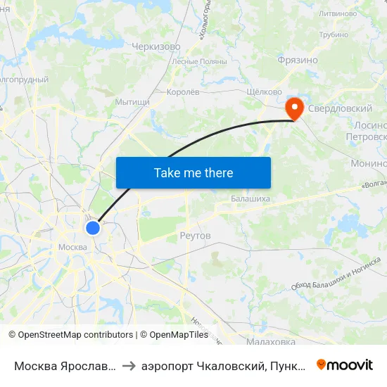 Москва Ярославская (Yaroslavsky Station) to аэропорт Чкаловский, Пункт прилёта-вылета аэропорта Чкаловский map