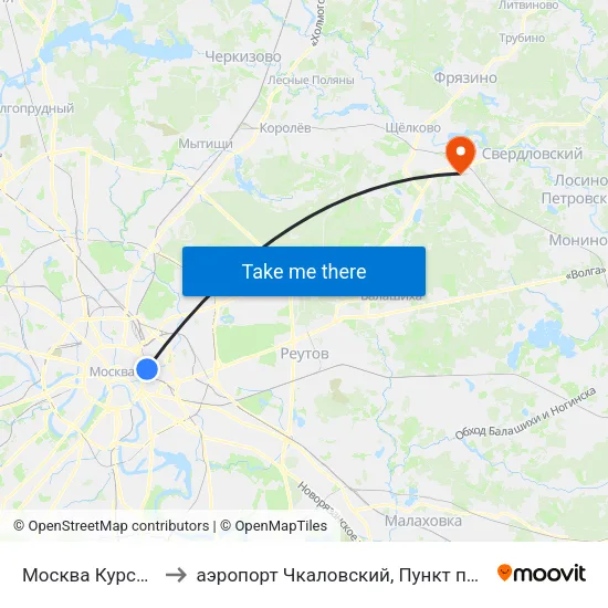 Москва Курская (Kursky Station) to аэропорт Чкаловский, Пункт прилёта-вылета аэропорта Чкаловский map