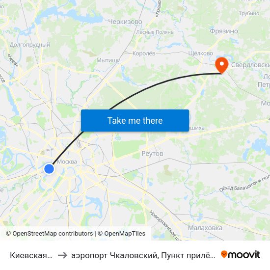 Киевская (Kievskaya) to аэропорт Чкаловский, Пункт прилёта-вылета аэропорта Чкаловский map