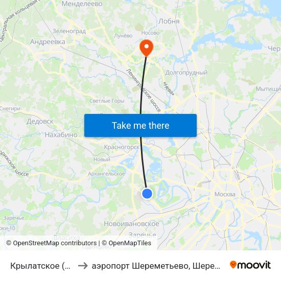 Крылатское (Krylatskoe) to аэропорт Шереметьево, Шереметьево терминал D map