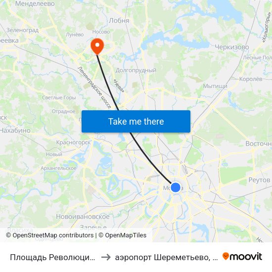 Площадь Революции (Ploschad Revolyutsii) to аэропорт Шереметьево, Шереметьево терминал D map