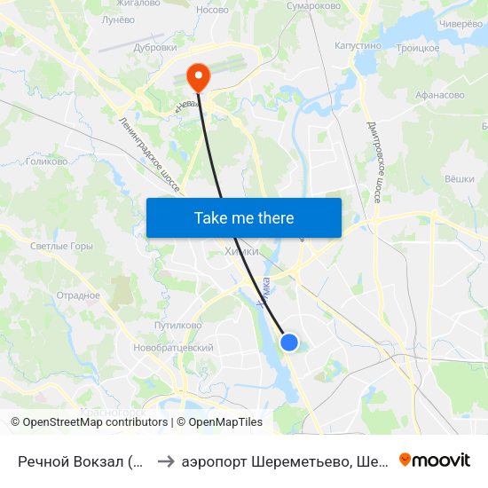 Речной Вокзал (Rechnoy Vokzal) to аэропорт Шереметьево, Шереметьево терминал D map
