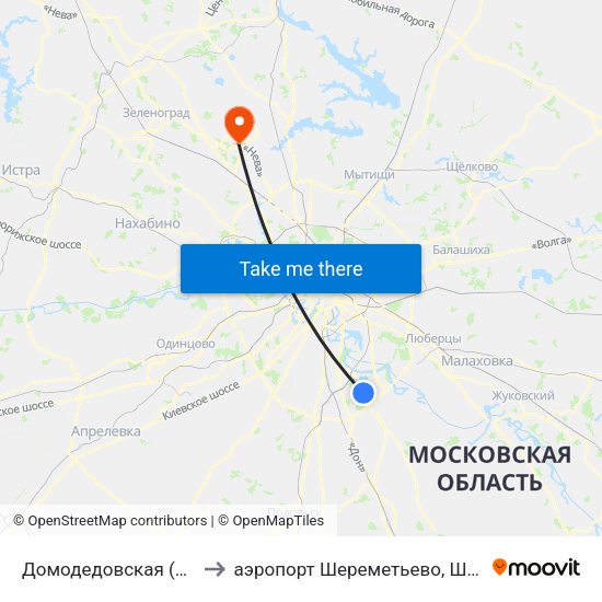 Домодедовская (Domodedovskaya) to аэропорт Шереметьево, Шереметьево терминал D map