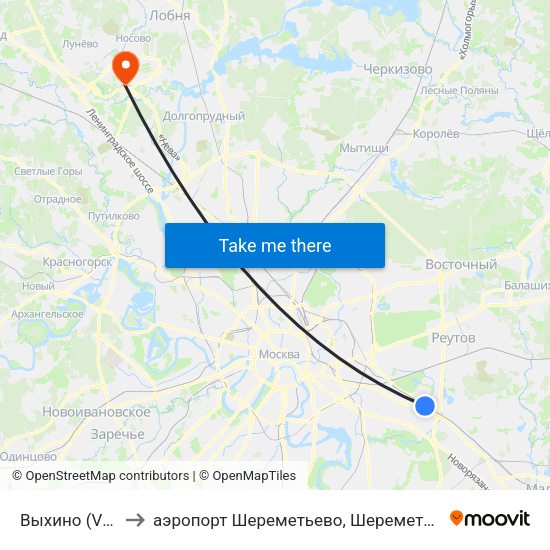 Выхино (Vykhino) to аэропорт Шереметьево, Шереметьево терминал D map