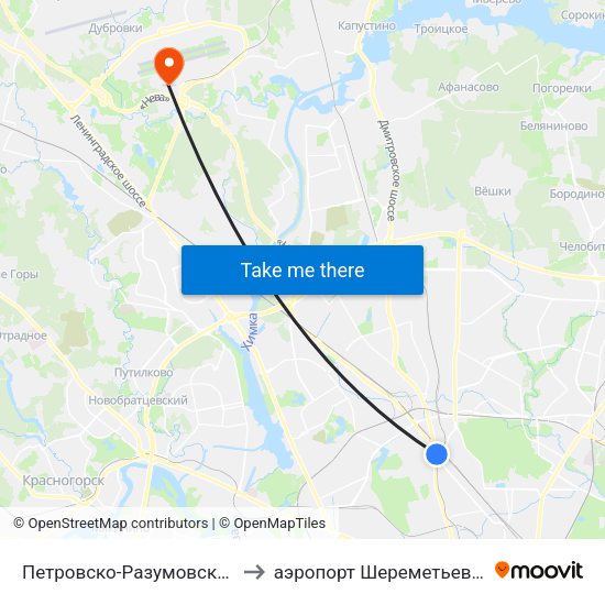 Петровско-Разумовская (Petrovsko-Razumovskaya) to аэропорт Шереметьево, Шереметьево терминал D map