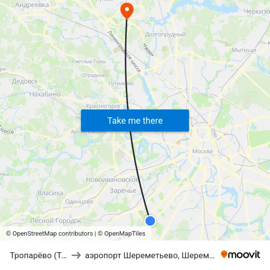 Тропарёво (Troparevo) to аэропорт Шереметьево, Шереметьево терминал D map