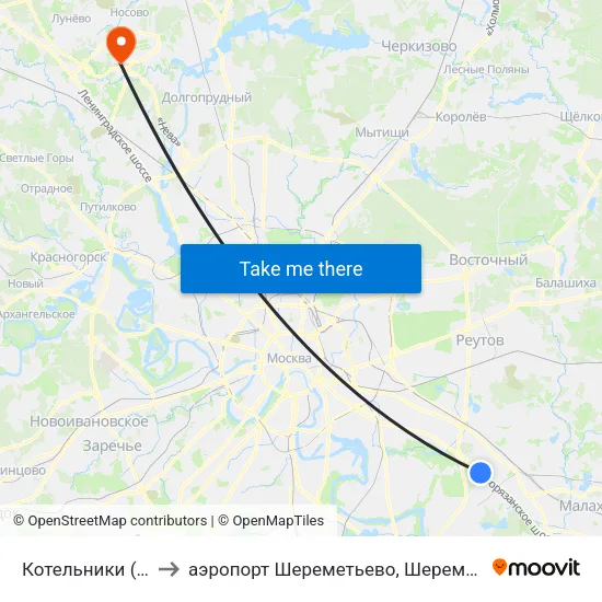 Котельники (Kotelniki) to аэропорт Шереметьево, Шереметьево терминал D map