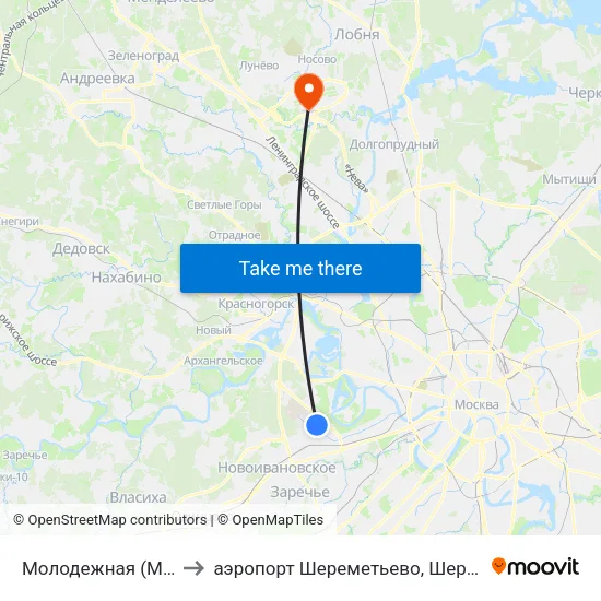 Молодежная (Molodezhnaya) to аэропорт Шереметьево, Шереметьево терминал D map