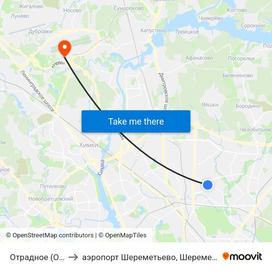 Отрадное (Otradnoe) to аэропорт Шереметьево, Шереметьево терминал D map