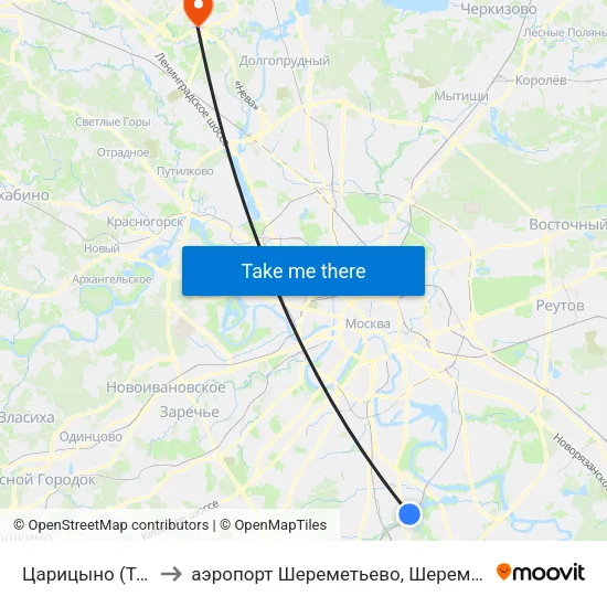 Царицыно (Tsaritsyno) to аэропорт Шереметьево, Шереметьево терминал D map