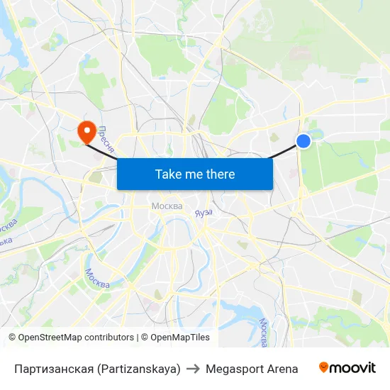 Partizanskaya to Megasport Arena map