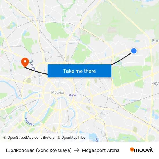 Schelkovskaya to Megasport Arena map