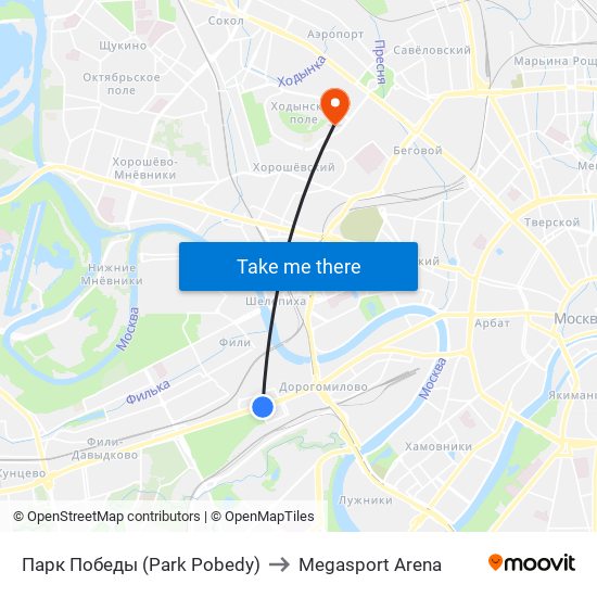 Парк Победы (Park Pobedy) to Megasport Arena map