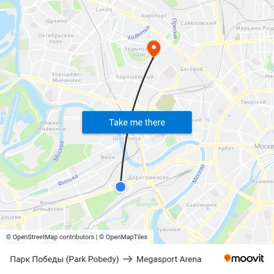 Park Pobedy to Megasport Arena map
