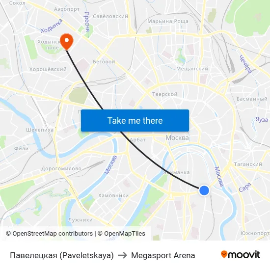 Paveletskaya to Megasport Arena map