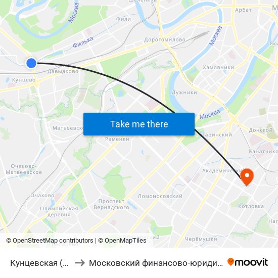 Кунцевская (Kuntsevskaya) to Московский финансово-юридический университет МФЮА map