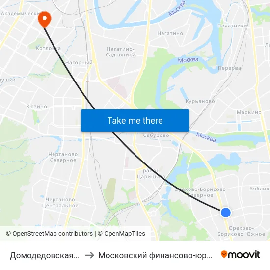 Домодедовская (Domodedovskaya) to Московский финансово-юридический университет МФЮА map