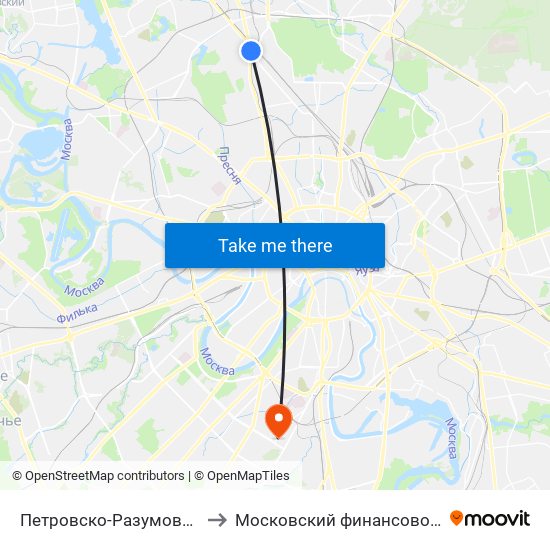 Петровско-Разумовская (Petrovsko-Razumovskaya) to Московский финансово-юридический университет МФЮА map