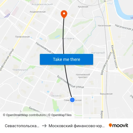 Севастопольская (Sevastopolskaya) to Московский финансово-юридический университет МФЮА map