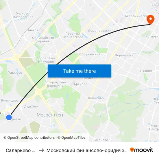 Саларьево (Salaryevo) to Московский финансово-юридический университет МФЮА map