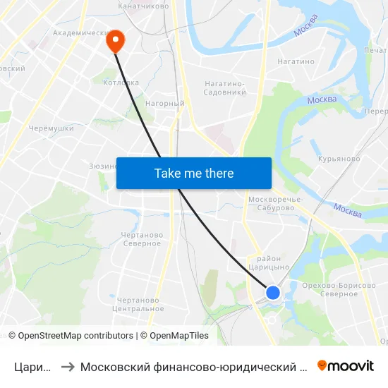 Царицыно to Московский финансово-юридический университет МФЮА map