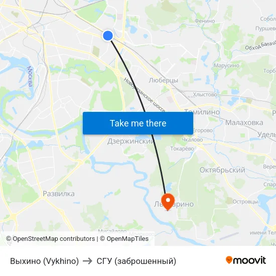 Выхино (Vykhino) to СГУ (заброшенный) map