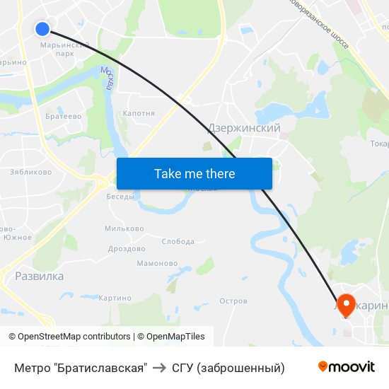 Метро "Братиславская" to СГУ (заброшенный) map