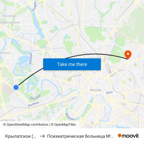 Крылатское (Krylatskoe) to Психиатрическая больница №4 имени Ганнушкина map
