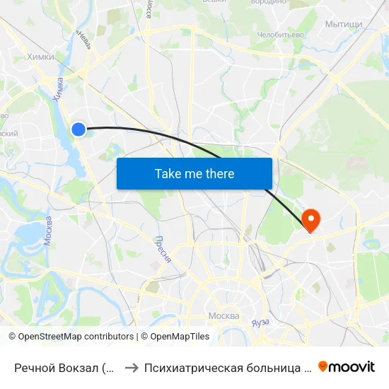 Речной Вокзал (Rechnoy Vokzal) to Психиатрическая больница №4 имени Ганнушкина map
