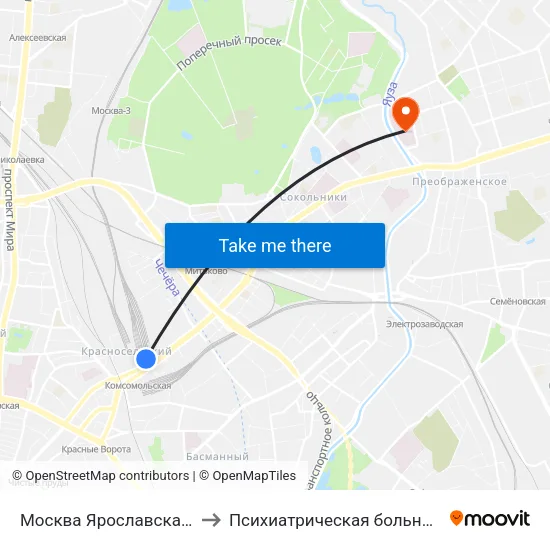 Москва Ярославская (Yaroslavsky Station) to Психиатрическая больница №4 имени Ганнушкина map