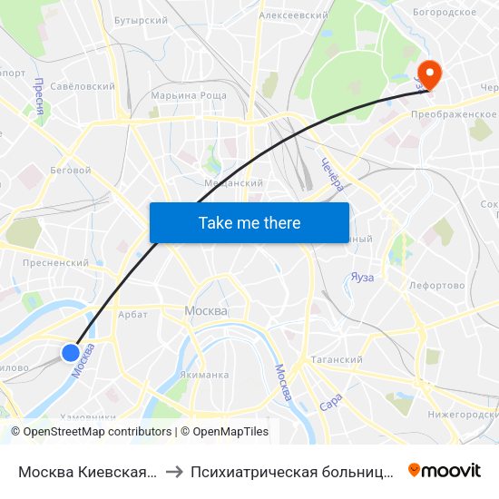 Москва Киевская (Kievsky Station) to Психиатрическая больница №4 имени Ганнушкина map