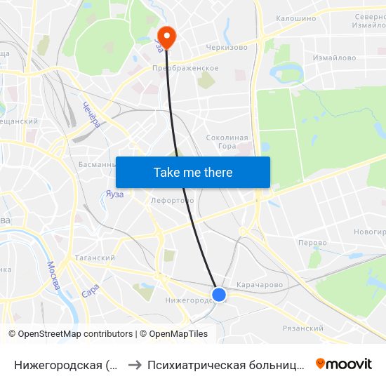 Нижегородская (Nizhegorodskaya) to Психиатрическая больница №4 имени Ганнушкина map