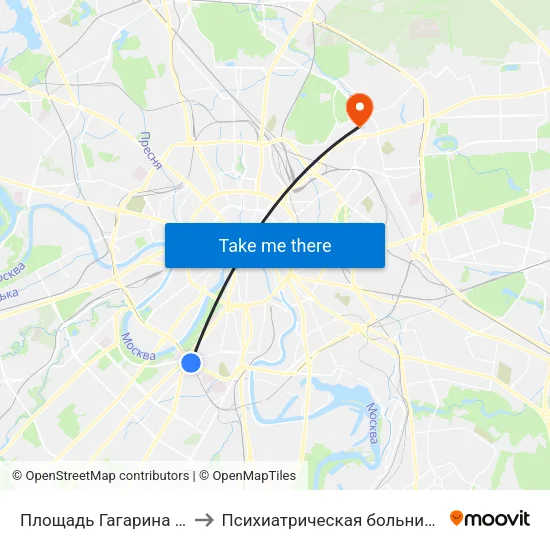 Площадь Гагарина (Ploschad Gagarina) to Психиатрическая больница №4 имени Ганнушкина map