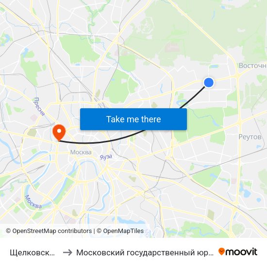 Щелковская (Schelkovskaya) to Московский государственный юридический университет имени О. Е. Кутафина map