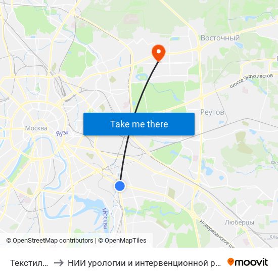 Текстильщики (Tekstilschiki) to НИИ урологии и интервенционной радиологии им. Н.А. Лопаткина. Отделение уронефрологии и гемодиализа map