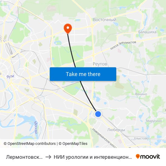 Лермонтовский Проспект (Lermontovsky Prospekt) to НИИ урологии и интервенционной радиологии им. Н.А. Лопаткина. Отделение уронефрологии и гемодиализа map