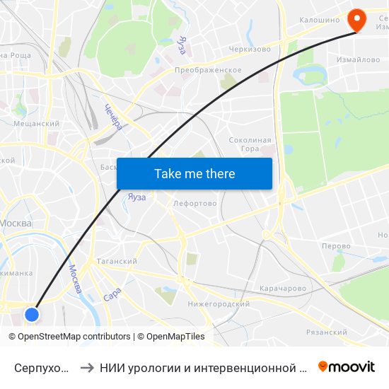 Серпуховская (Serpukhovskaya) to НИИ урологии и интервенционной радиологии им. Н.А. Лопаткина. Отделение уронефрологии и гемодиализа map